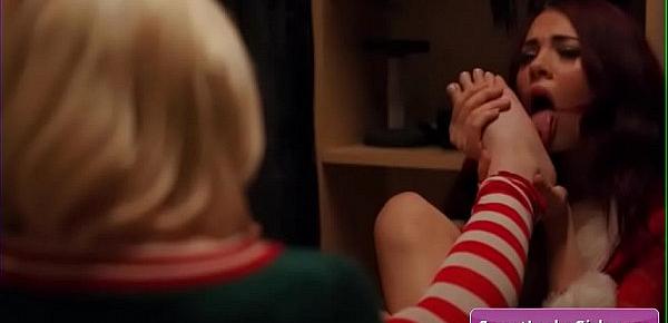  Teens sexy lesbian hotties Elexis Monroe, Brandi Love lick feet and pussy on Christmas night